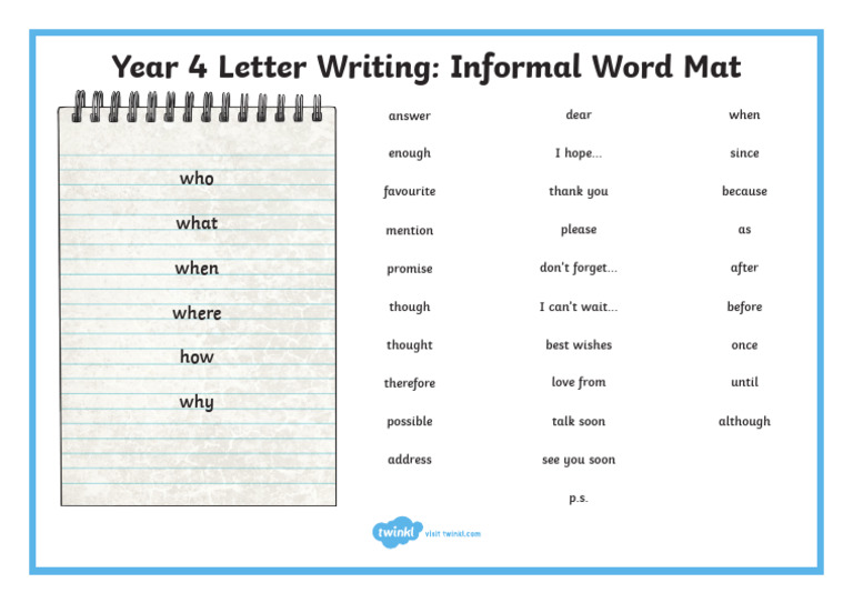 Year 4 Informal Letter Writing Words | PDF