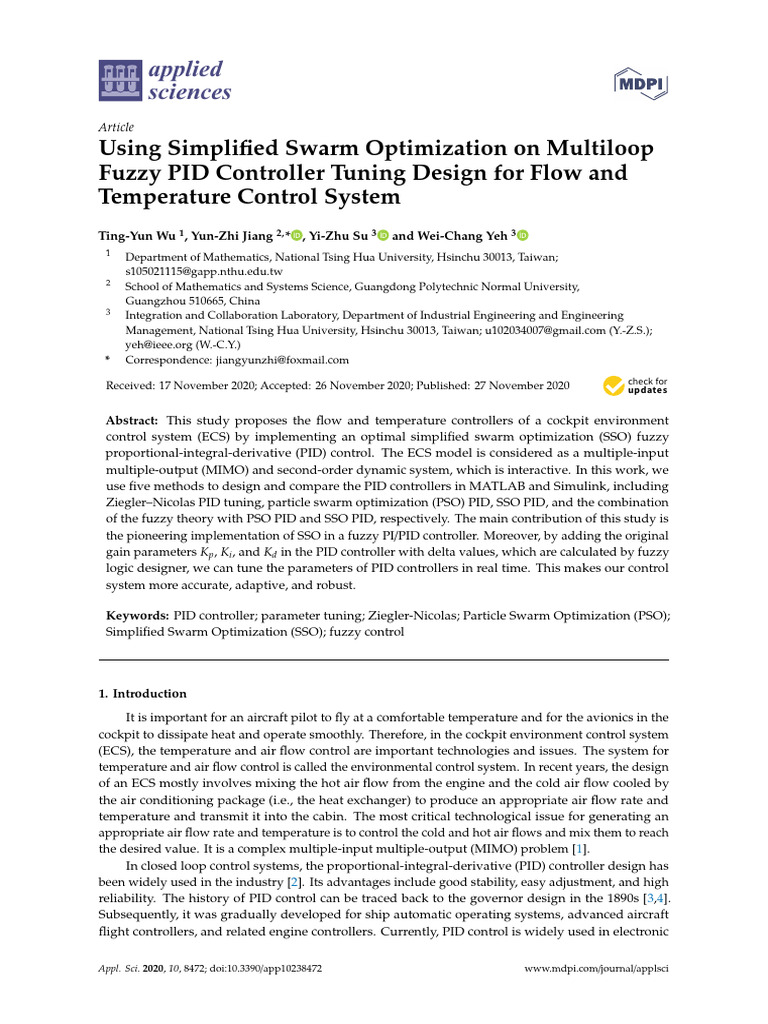 Swarm Optimization for PID Control Tuning | PDF | Applied Mathematics
