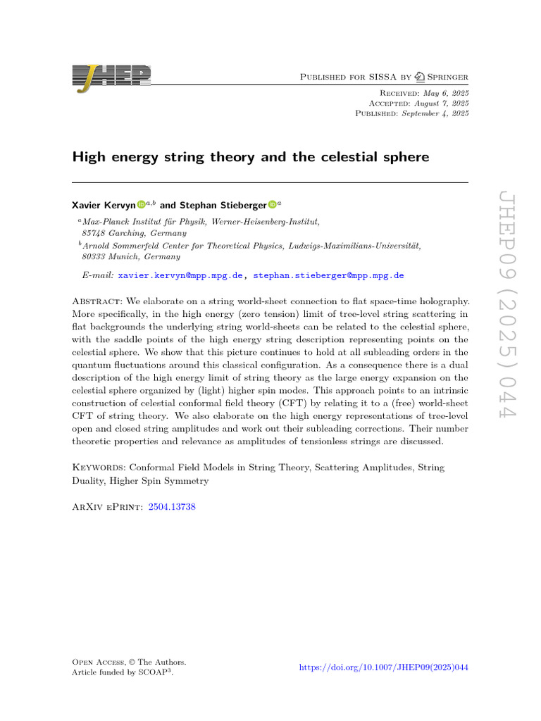 High Energy String Theory and The Celestial Sphere | PDF | String ...