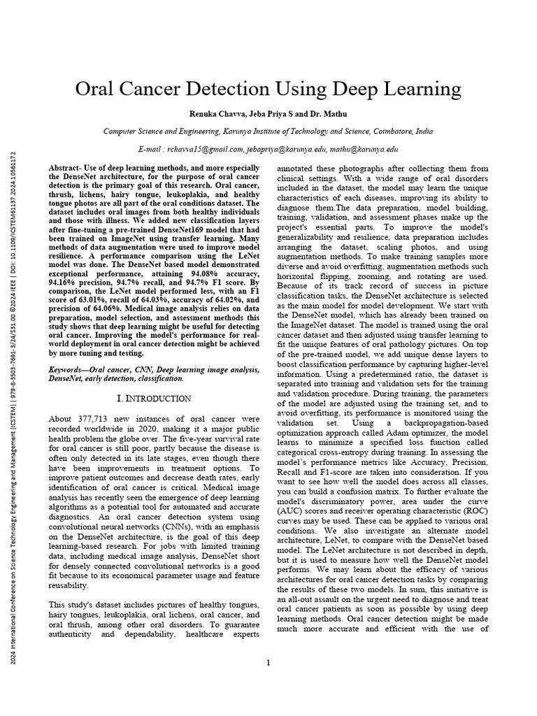 Oral Cancer Detection Using Deep Learning | PDF | Receiver Operating ...