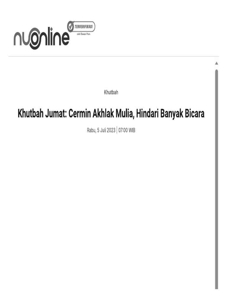 Khutbah Jumat - Cermin Akhlak Mulia, Hindari Banyak Bicara | PDF