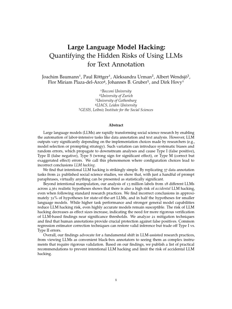 Quantifying The Hidden Risks of Using Llms For Text Annotation | PDF ...