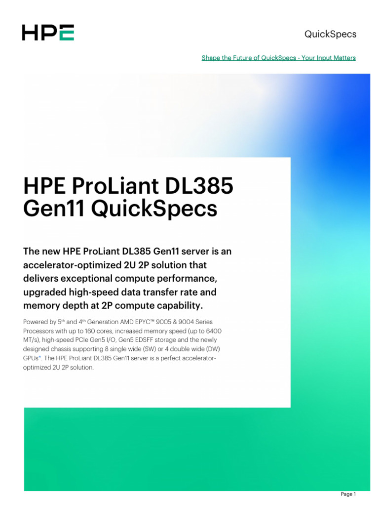 HPE ProLiant DL385 Gen11 QuickSpecs | PDF | Computer Engineering ...