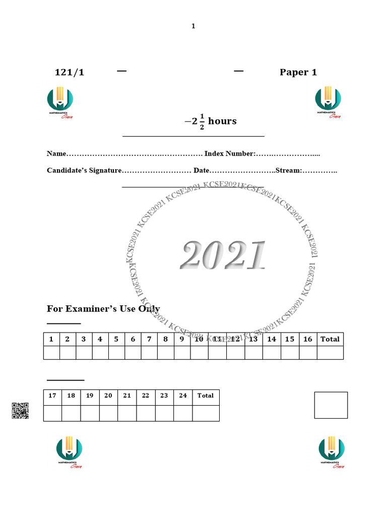 K.C.S.E. Mathematics Paper 1, Nov 2021 | PDF | Tin | Copper