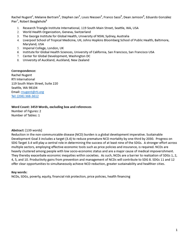 Investing in NCDs for Sustainable Development | PDF | Non Communicable ...
