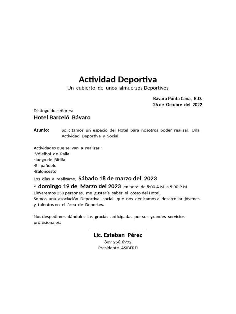Solicitud de Espacio para Actividad Deportiva | PDF