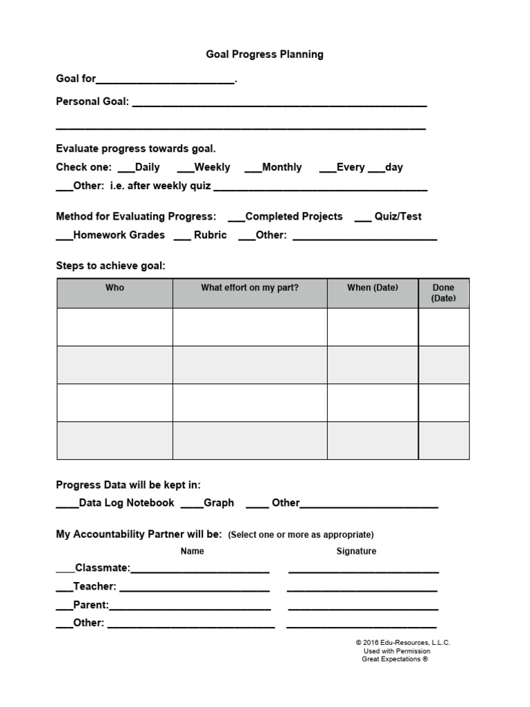 Goal Progress Planning Template | PDF
