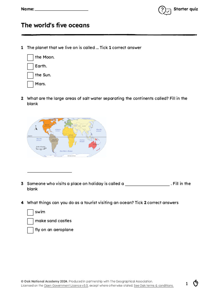 Oceans and Earth Quiz for Kids | PDF
