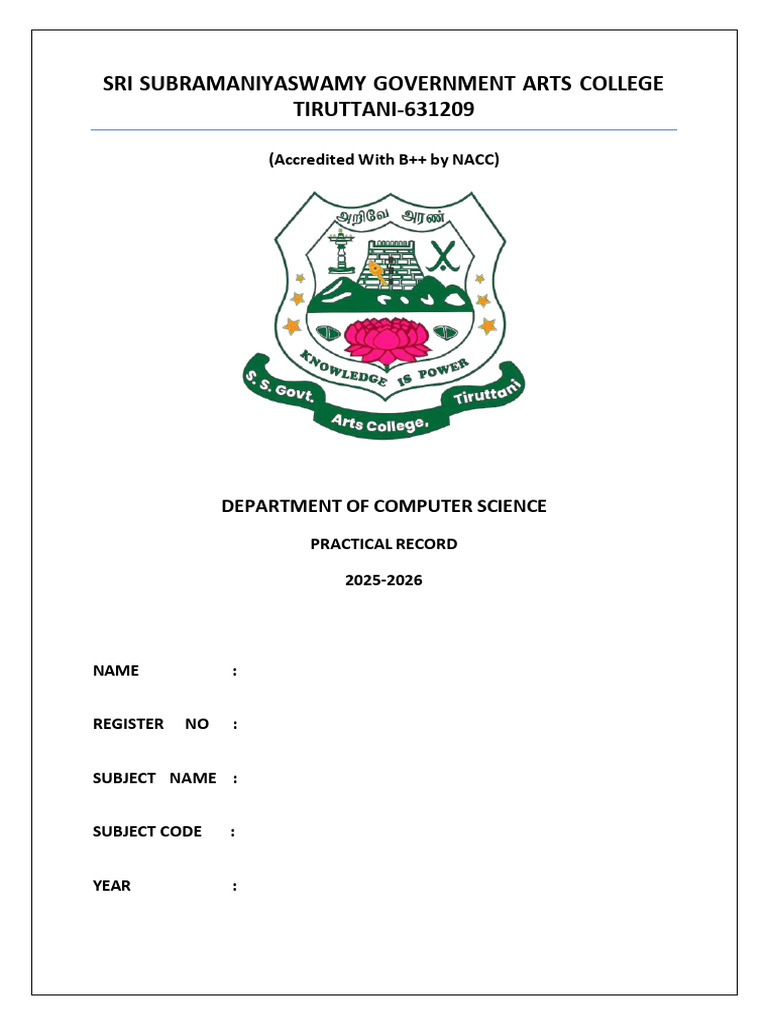 Computer Science Practical Record 2025-2026 | PDF