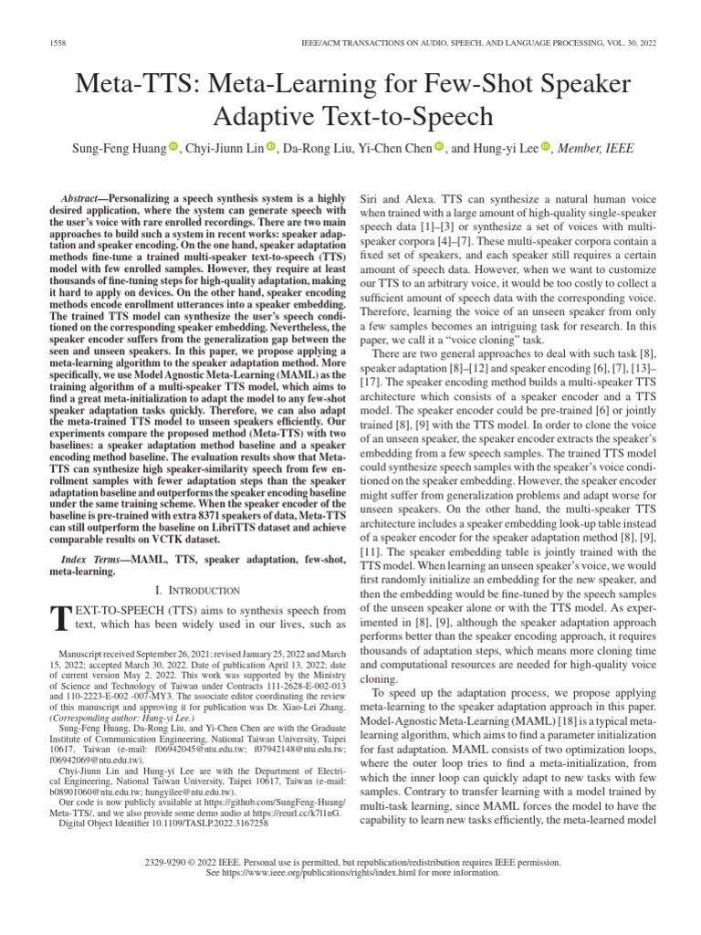 Meta-TTS Meta-Learning For Few-Shot Speaker Adaptive Text-To-Speech ...