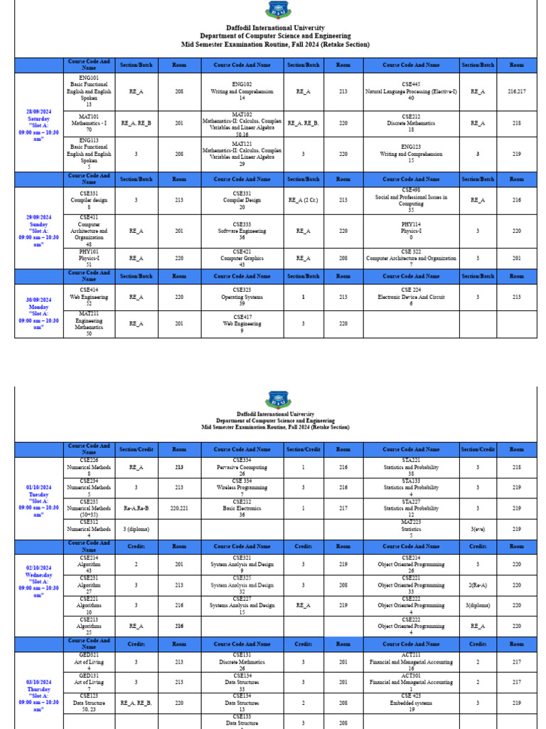 Retake Cse Exam Routine Fall 2024 2D126D79E7 Pdf Computer Science Photo Inspiration