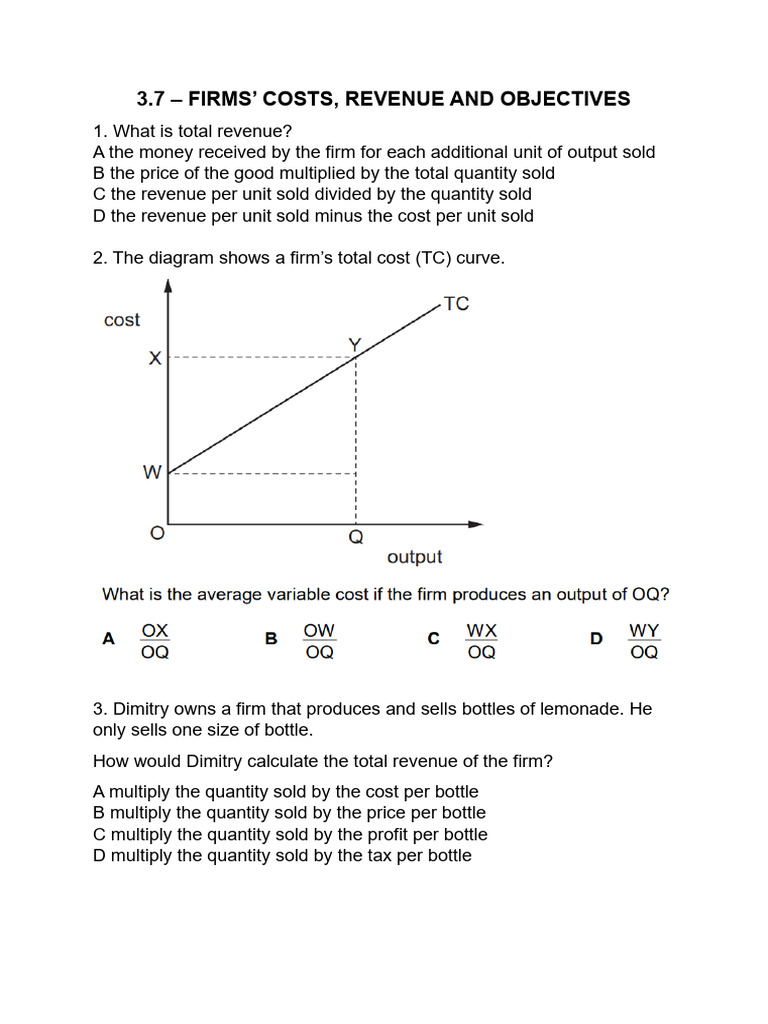Firms' Costs and Revenue Explained | PDF | Average Cost | Pricing