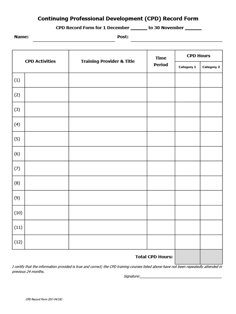 CPD Record Form Template | PDF