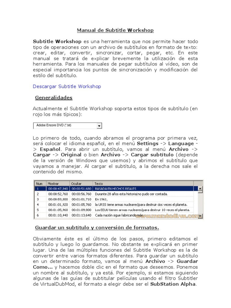 Manual de Uso de Subtitle Workshop | PDF