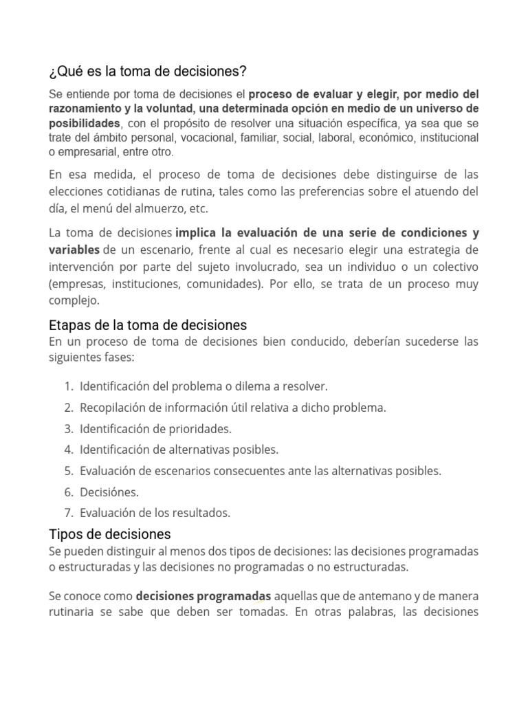 CLASE 8 Qué Es La Toma de Decisiones | PDF | Toma de decisiones ...
