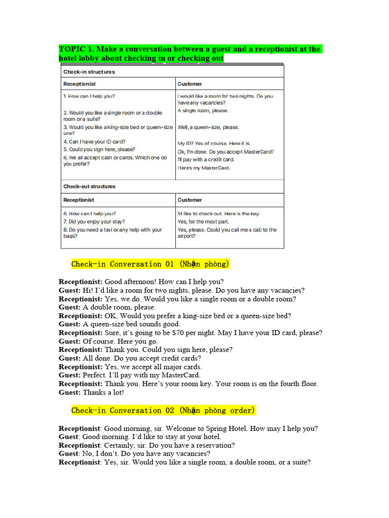 Hotel and Airport Check-in Dialogues | PDF