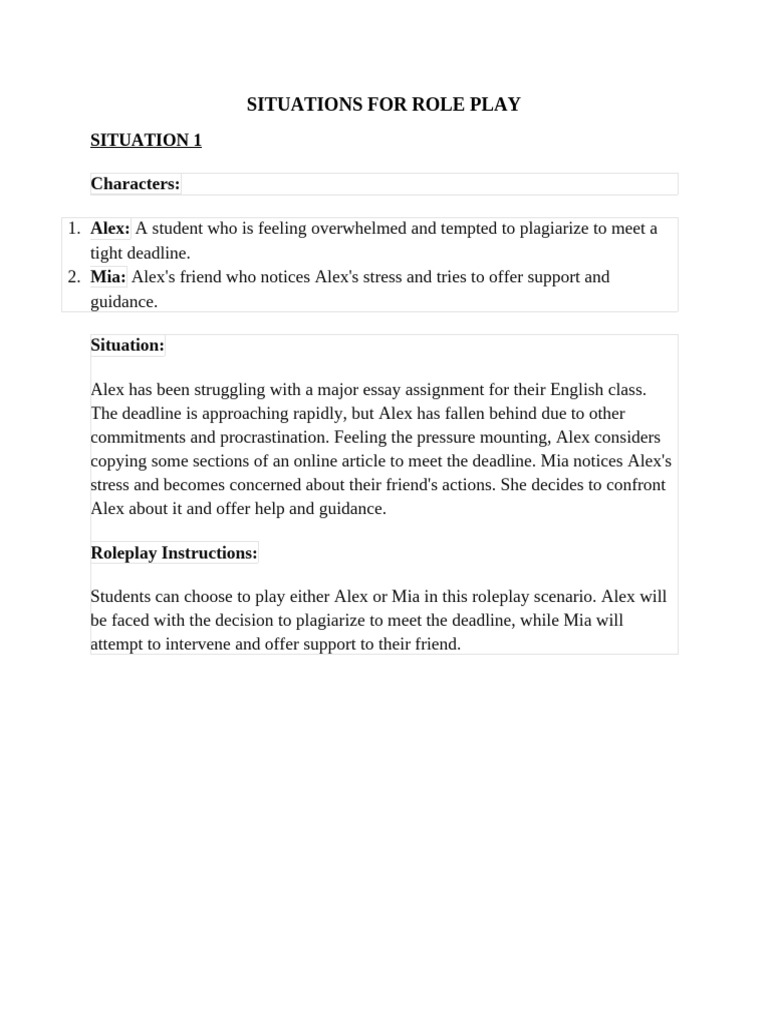 Role Play Scenarios for Students | PDF