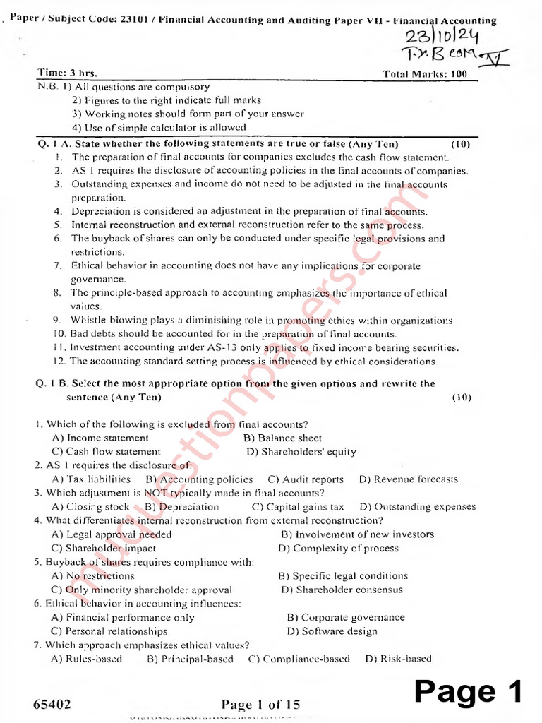 Financial Accounting and Auditing Exam Paper | PDF | Expense ...