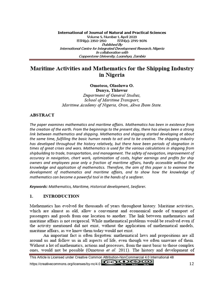 Mathematics in Nigeria's Shipping Industry | PDF | Trigonometry | Geometry