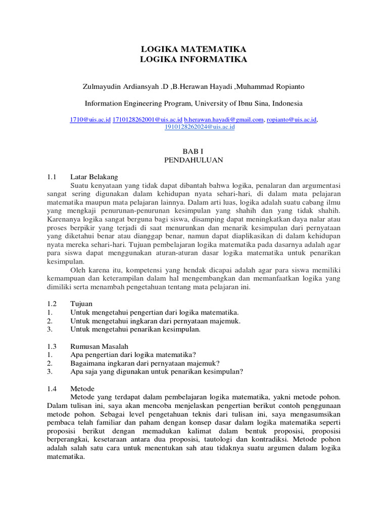 Pengantar Logika Matematika dan Aplikasinya | PDF