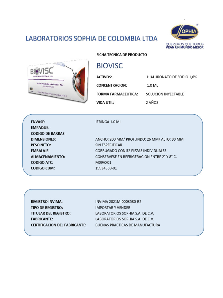 Biovisc: Solución Inyectable Oftálmica | PDF | Drogas | Especialidades ...