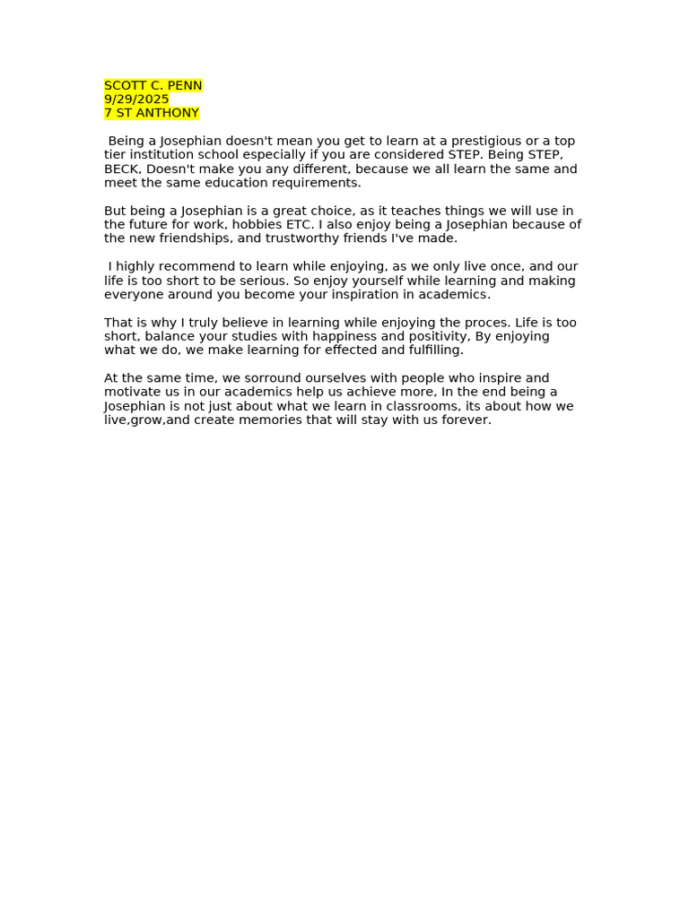 Embracing the Josephian Experience | PDF
