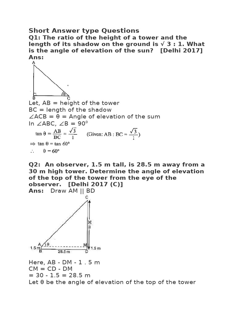 Applications of Trigonometry PYQ 10 With Soln | PDF | Shadow | Angle