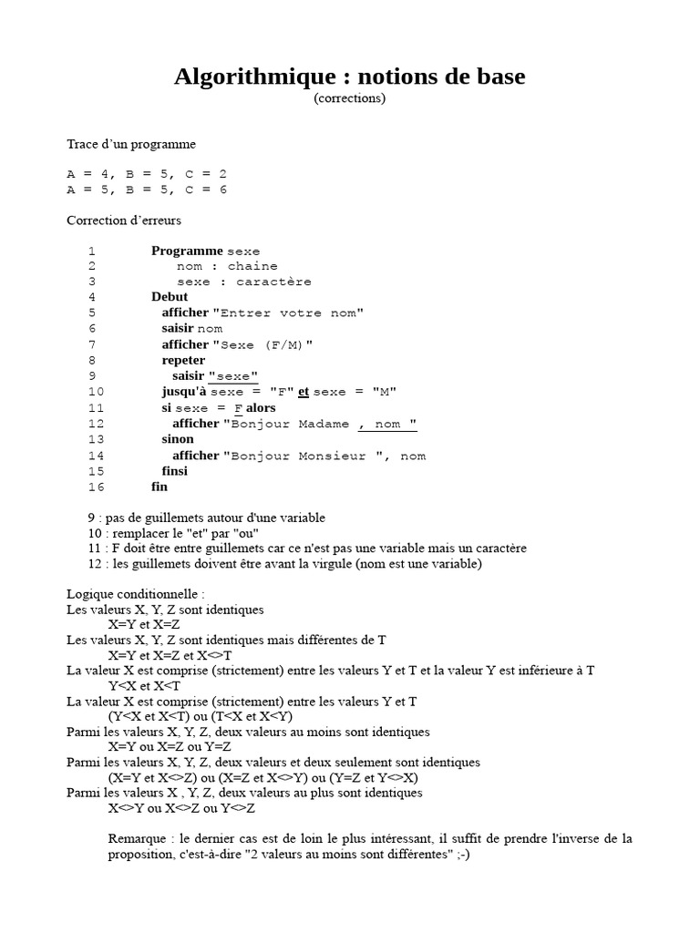 Notions de base en algorithmique | PDF | Mathématiques appliqués ...