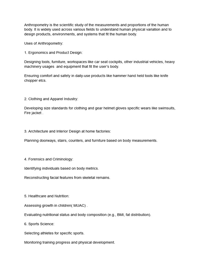 Anthropometry Experiment | PDF