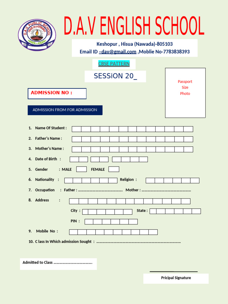 Student Admission Form Template | PDF