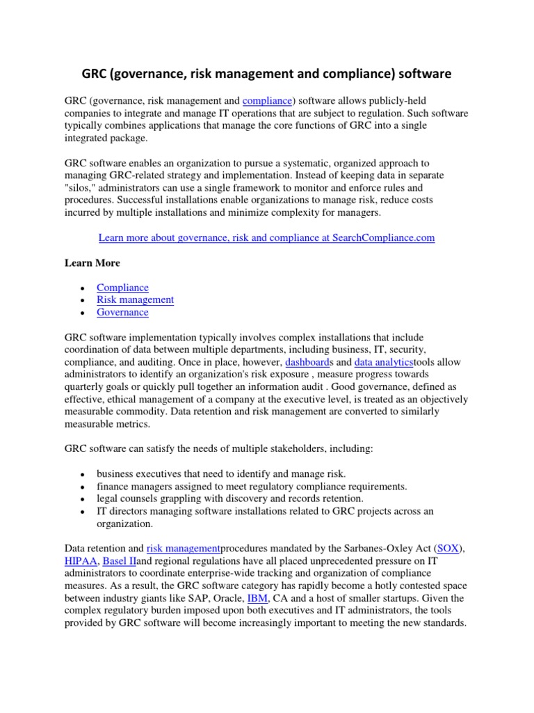 GRC Software for Compliance Management | PDF | Regulatory Compliance ...
