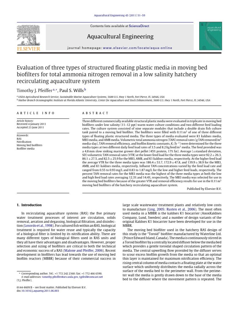 Evaluation of Biofilter Media in RAS | PDF | Ammonia | Aquaculture