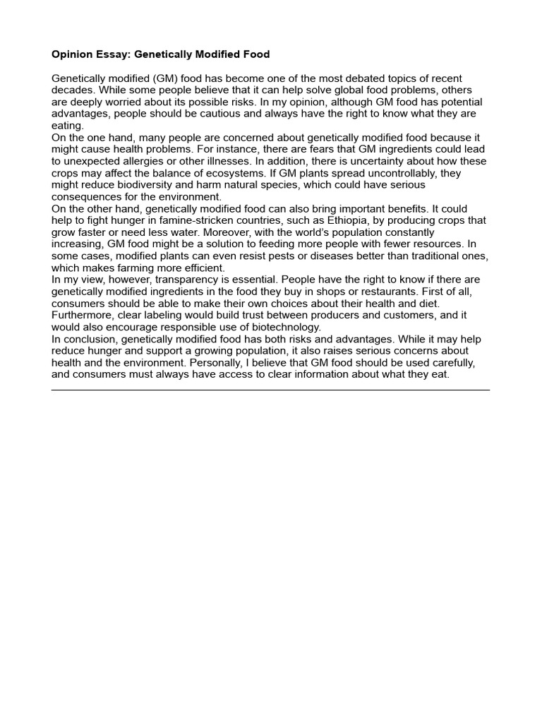 Opinion Essay Genetically Modified Food | PDF