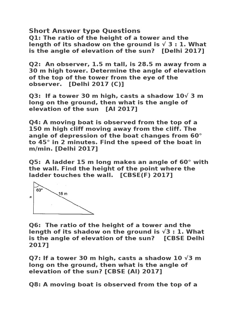 Trigonometry Questions on Heights and Distances | PDF