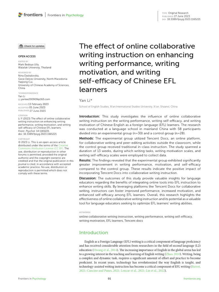 Impact of Online Collaborative Writing on EFL Learners | PDF | Self ...