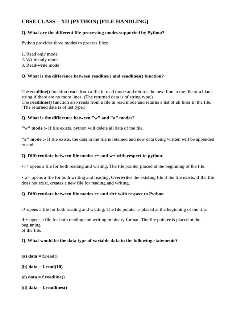 12th Cs File Handling Question Bank | PDF | Comma Separated Values ...