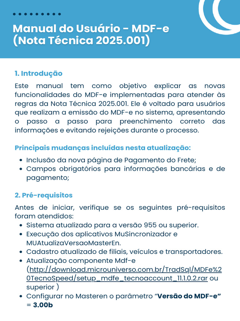 Novas Funcionalidades do MDF-e 2025.001 | PDF | Informática