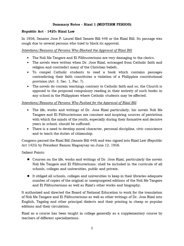 Summary Notes Riz 1 MIDTERM PERIOD | PDF | Philippines