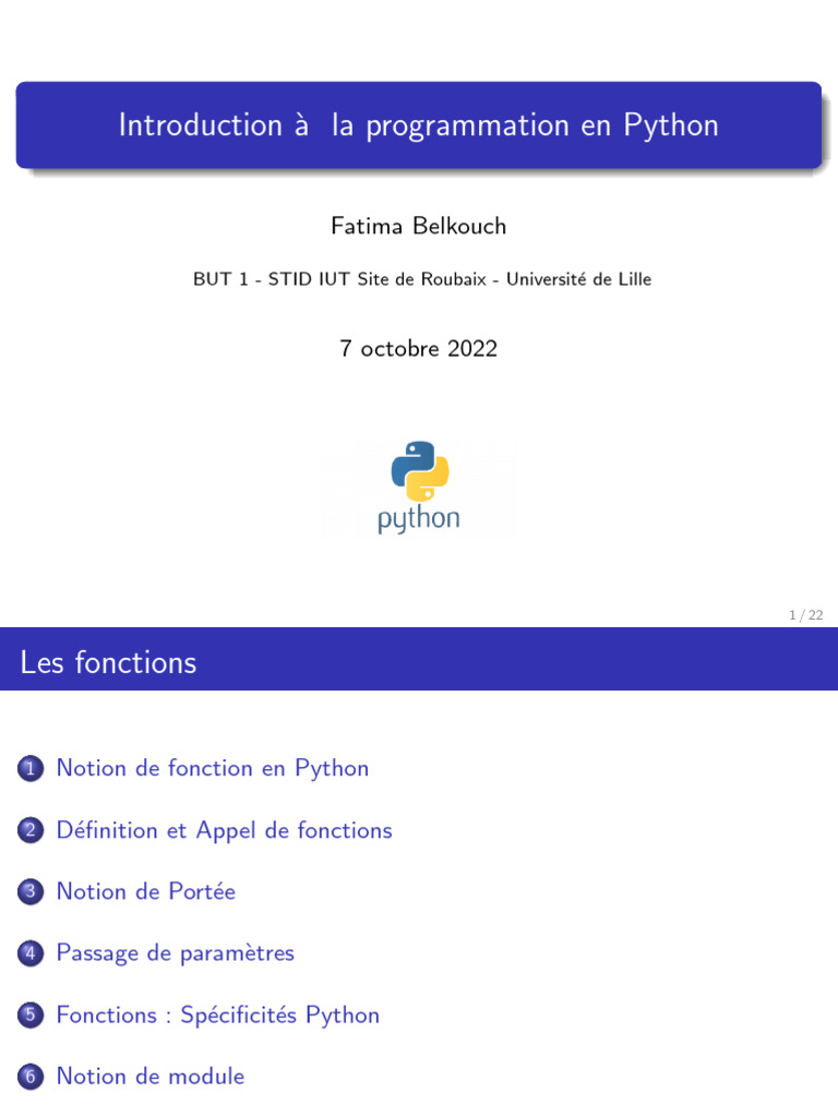 Introduction aux fonctions Python | PDF | Python (Langage de ...