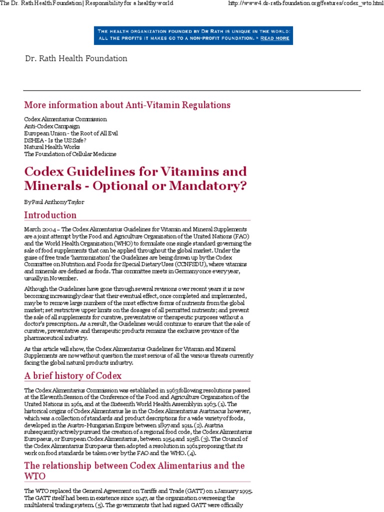 Codex Guidelines For Vitamins and Minerals Optional or Mandatory