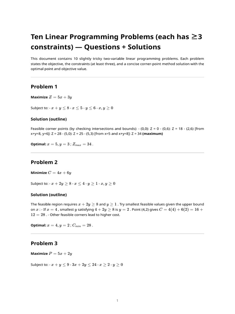 10 Linear Programming Problems with Solutions | PDF | Linear ...