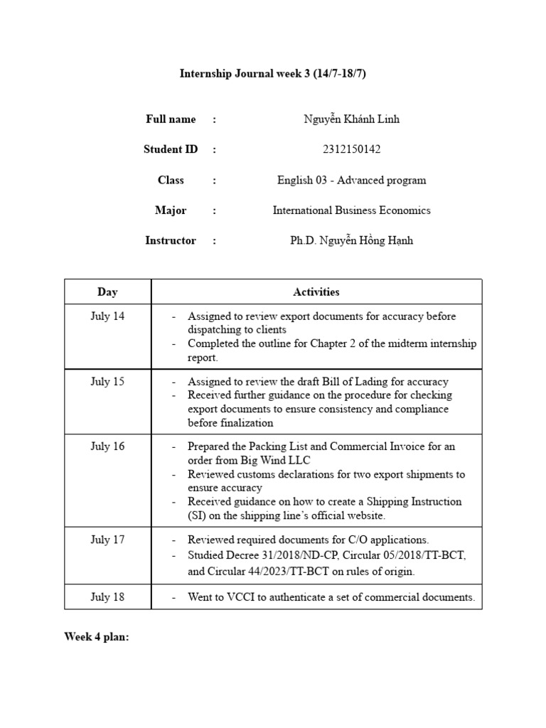 Internship Journal: Week 3 Activities | PDF