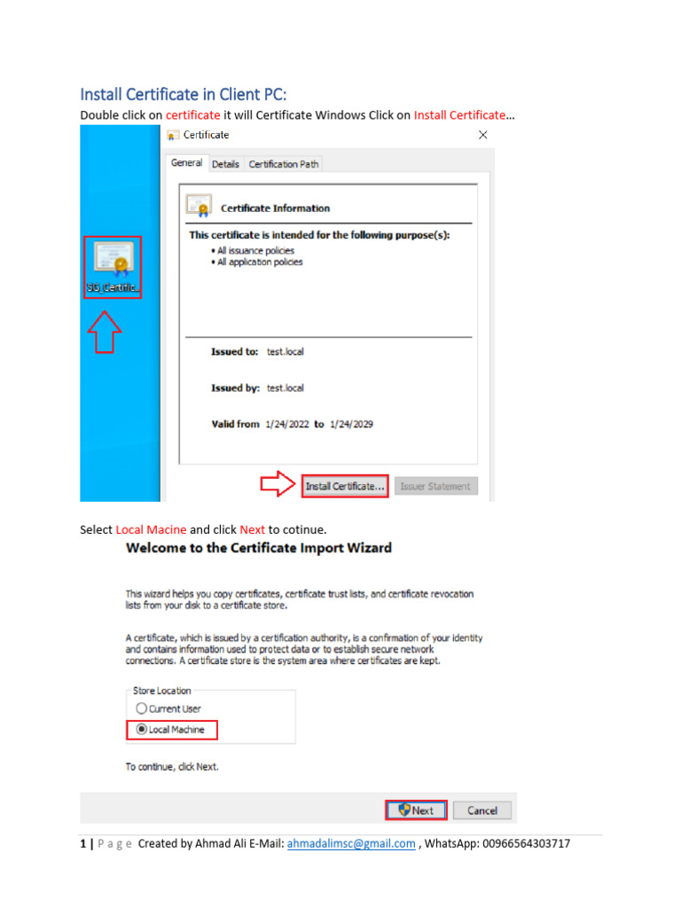 Install Certificate on Client PC Guide | PDF