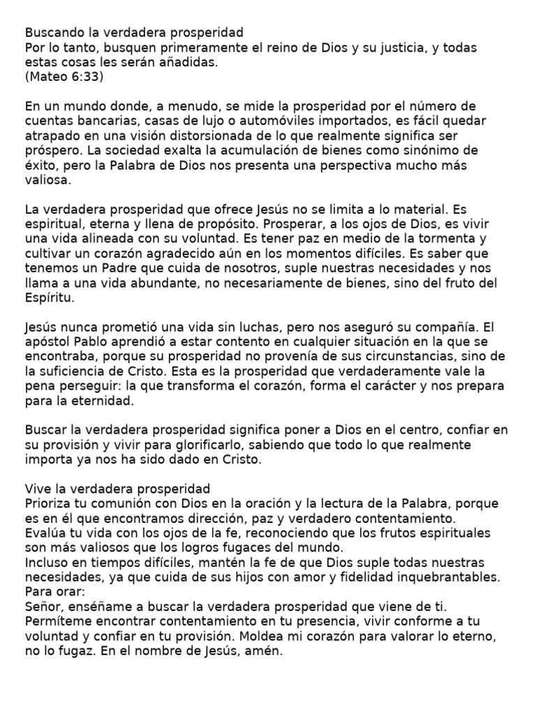 La verdadera prosperidad en Cristo | PDF