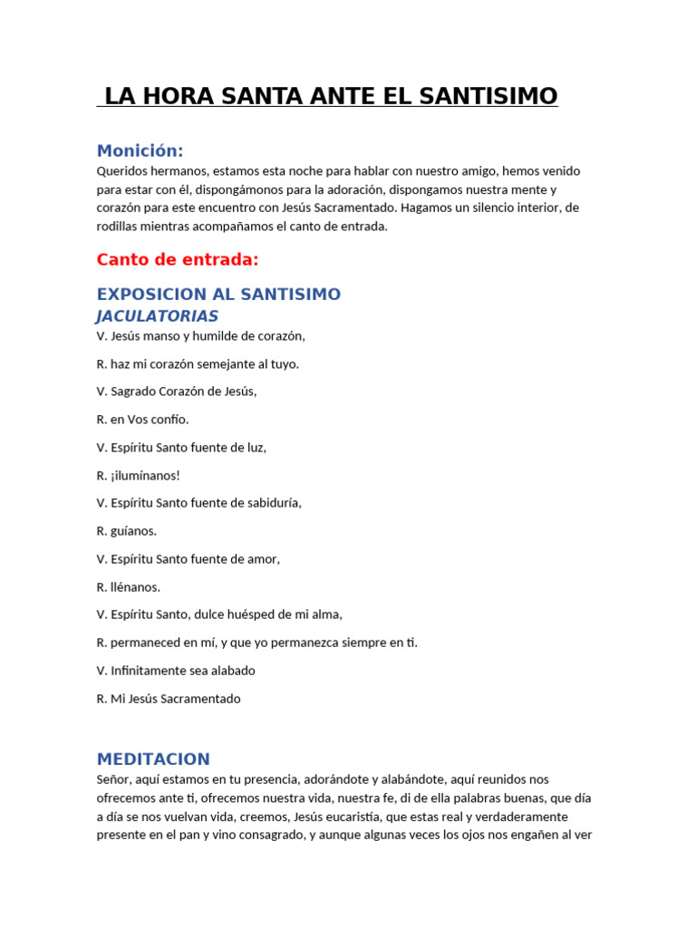 Hora Santa de Adoración al Santísimo | PDF | eucaristía | orador del Señor