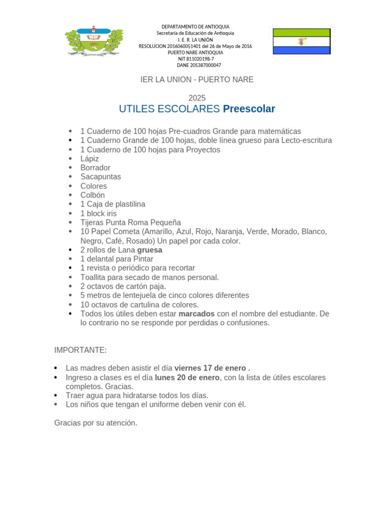 Lista de Útiles Escolares 2025 | PDF | Cuaderno