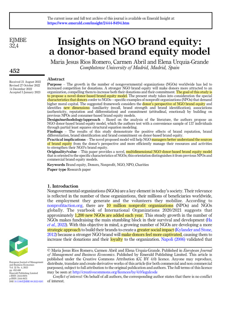2023 Romero Abril Urquia-Grande - Insights On NGO Brand Equity A Donor ...