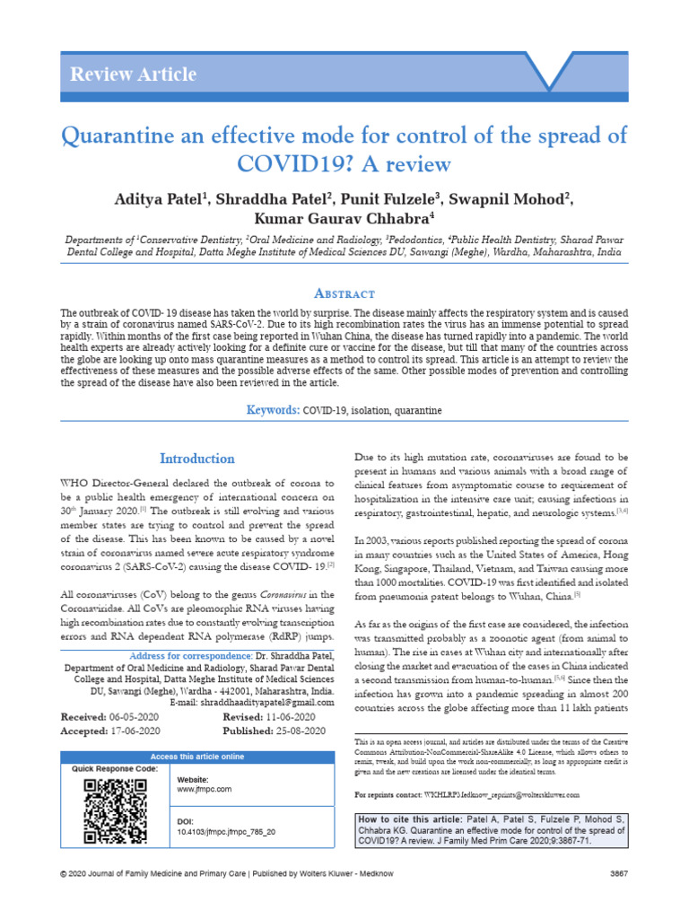 Effectiveness of Quarantine for COVID-19 | PDF | Quarantine | Infection