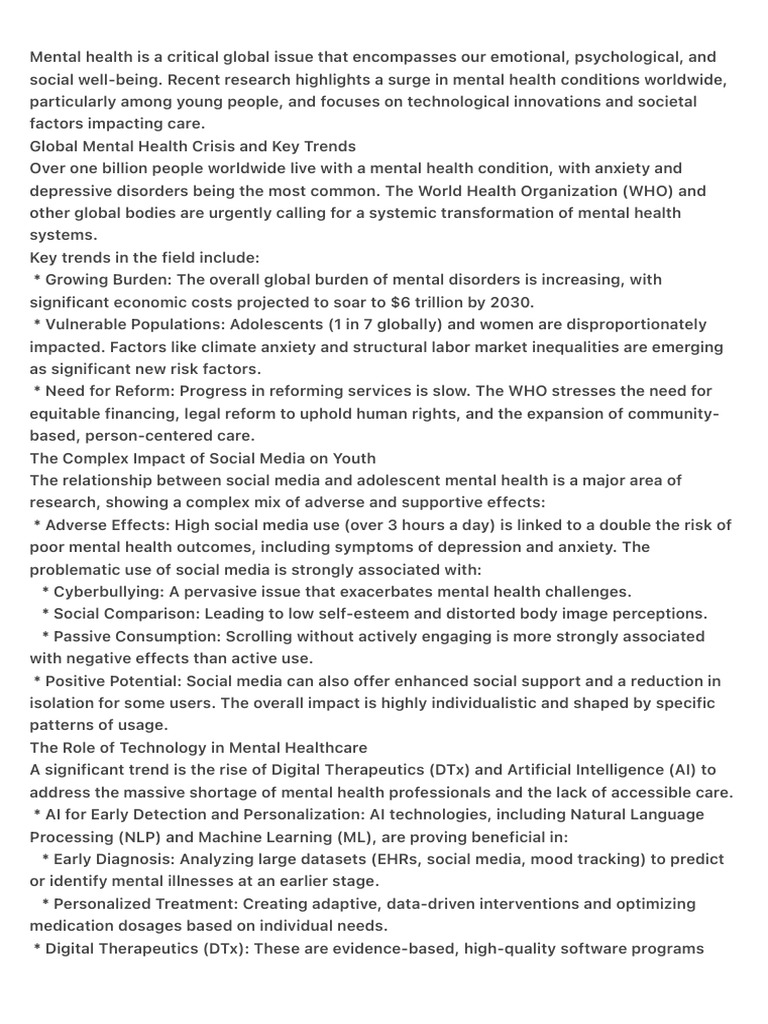 Global Trends in Mental Health Care | PDF | Mental Health | Artificial ...