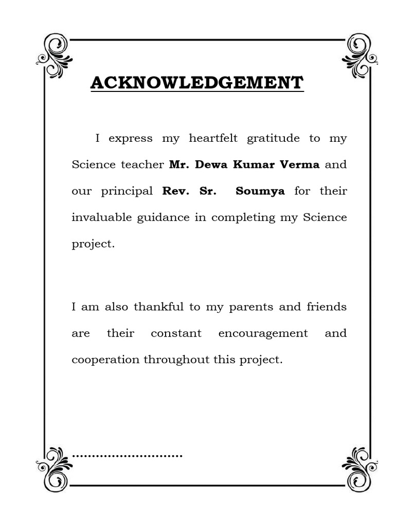 Science Project Acknowledgement & Certificate | PDF
